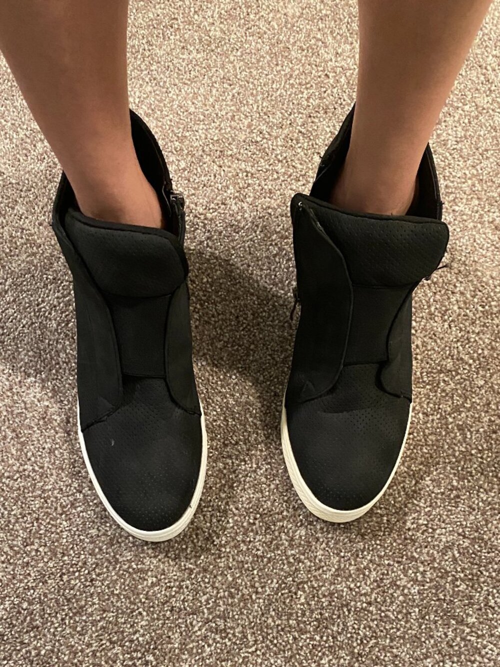 Ccocci Black Hidden Wedge Sneaker Booties Size 10 Side Zip Athleisure Comfort - Picture 11 of 11